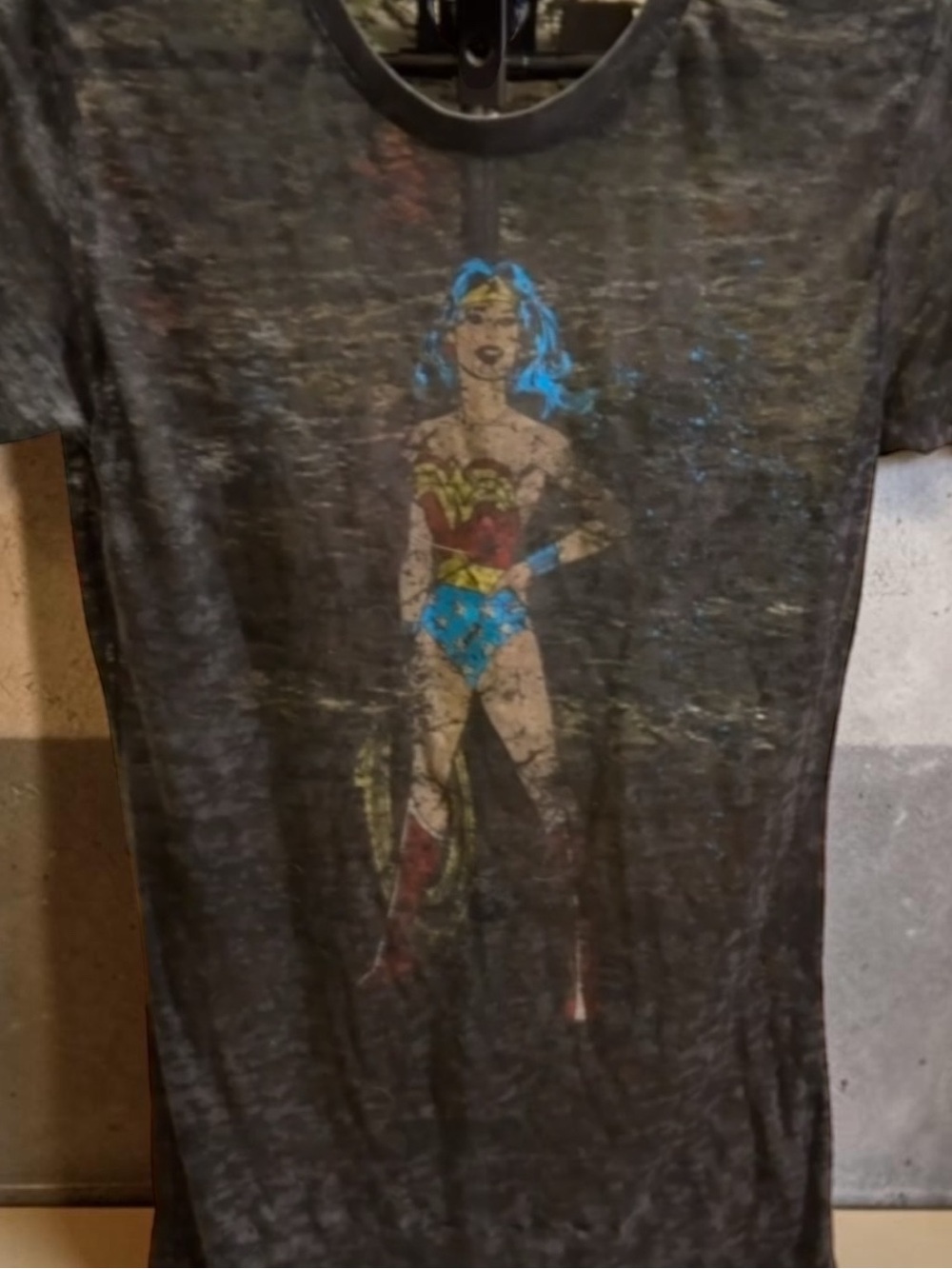 Junk Food Clothing Black Wonder size L Superwoman sheer Graphic Tee